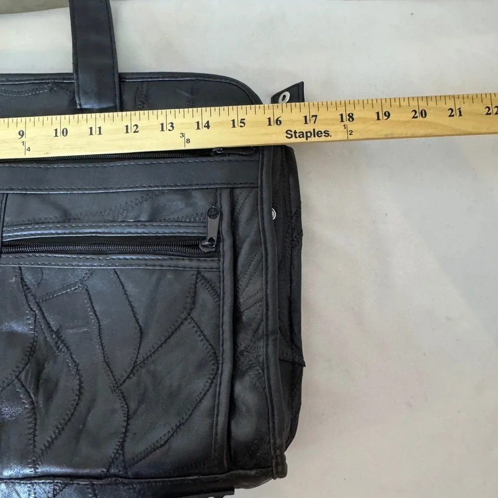 Patchwork Bonded Leather Briefcase Large Black Laptop Bag Professional